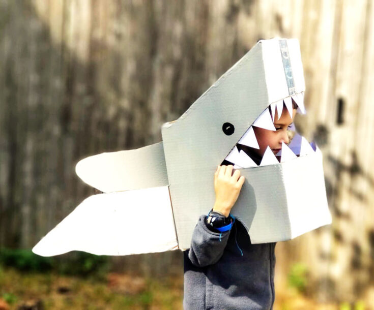 DIY Shark Costume Upcycled Cardboard Box No Sew Costume