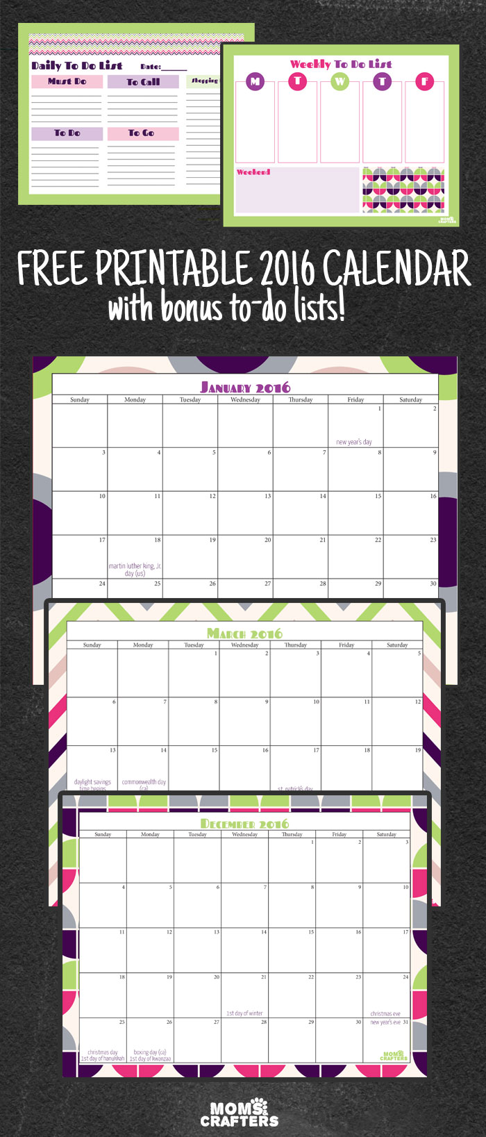 free printable 2016 calendar moms and crafters