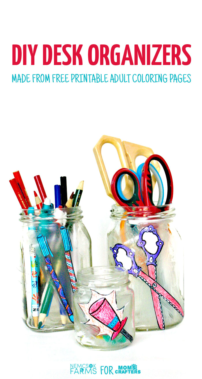Desk Jar Organizers using coloring pages * Moms and Crafters