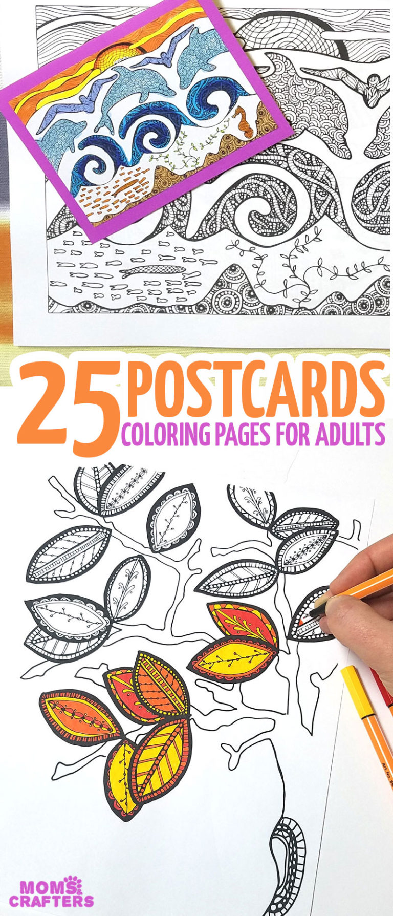 Postcards Coloring Book for Adults * Moms and Crafters