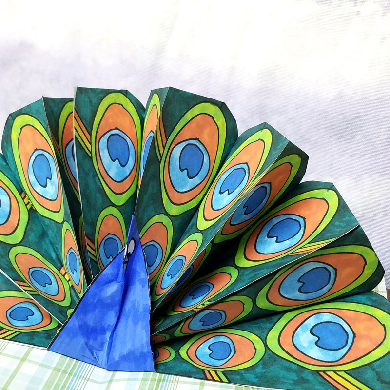 Peacock Craft - Pop Up Paper Peacock with Free Printable Feathers
