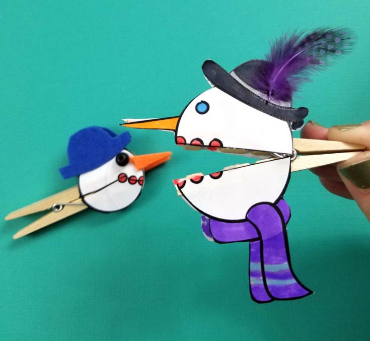 Snowman Puppets with Clothespin - free template! * Moms and Crafters