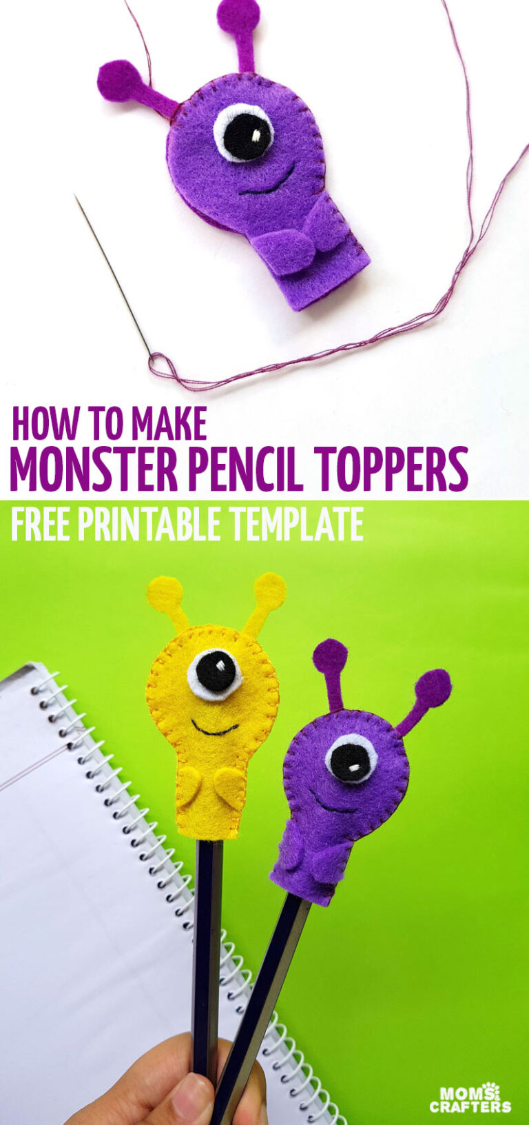 Monster Pencil Topper Craft - Free Printable Template for Kids