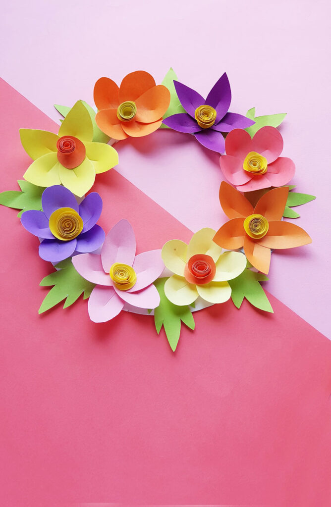 Paper Wreath Craft for Kids Made from Gorgeous Paper Flowers!