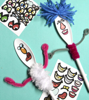 Spoon Puppets Craft with Printable Face Stickers * Moms and Crafters