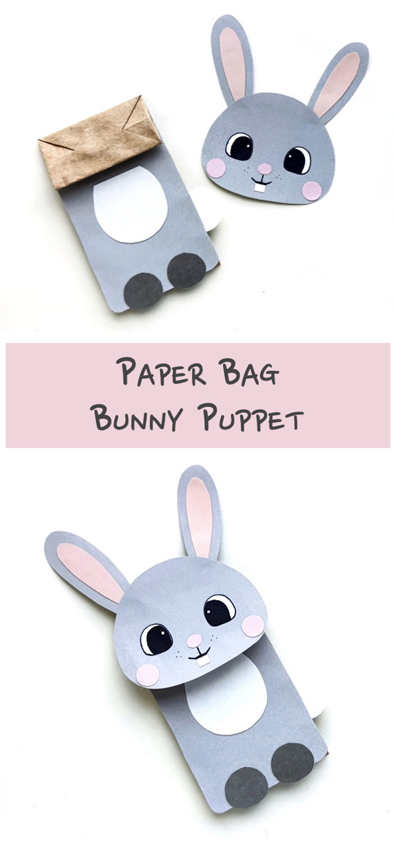 Paper Bag Bunny Puppet Free Template * Moms and Crafters