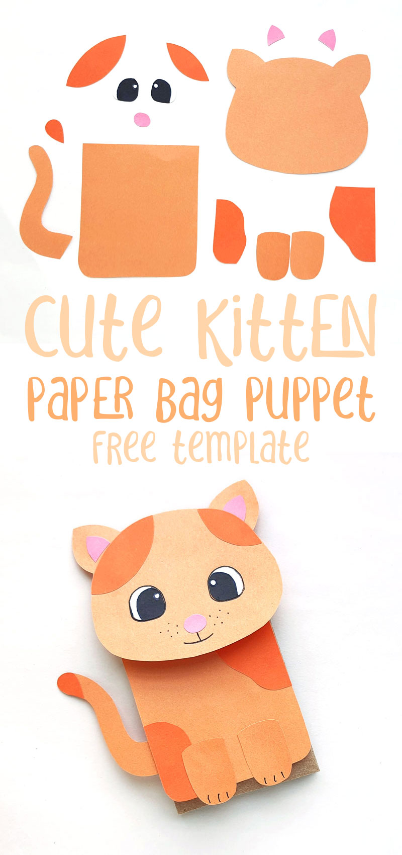 Cat Paper Bag Puppet with a free template!