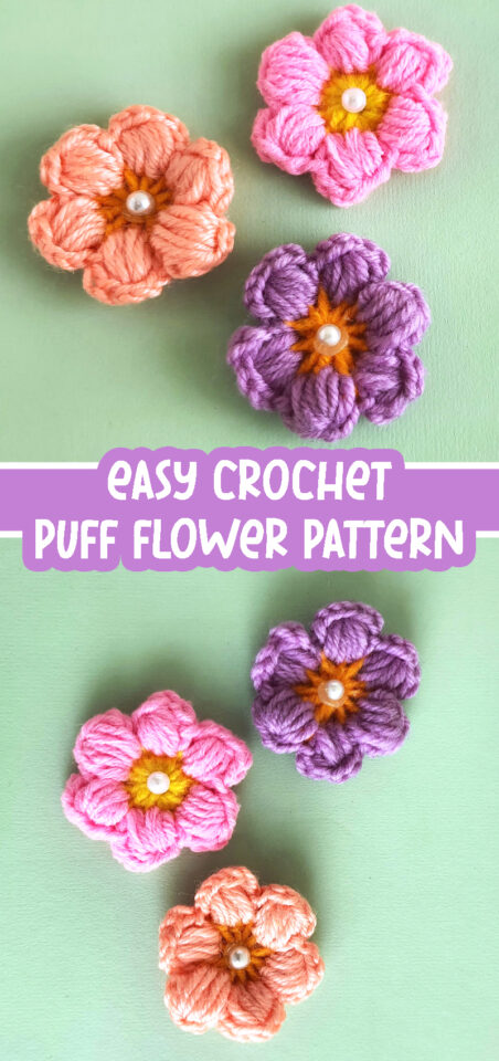 Crochet Puff Flower * Moms and Crafters