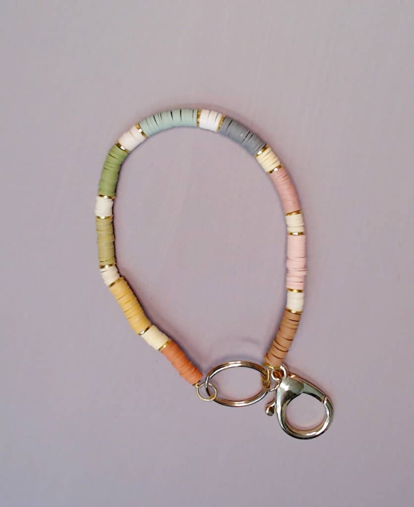 the completed rainbow clay bead wristlet 